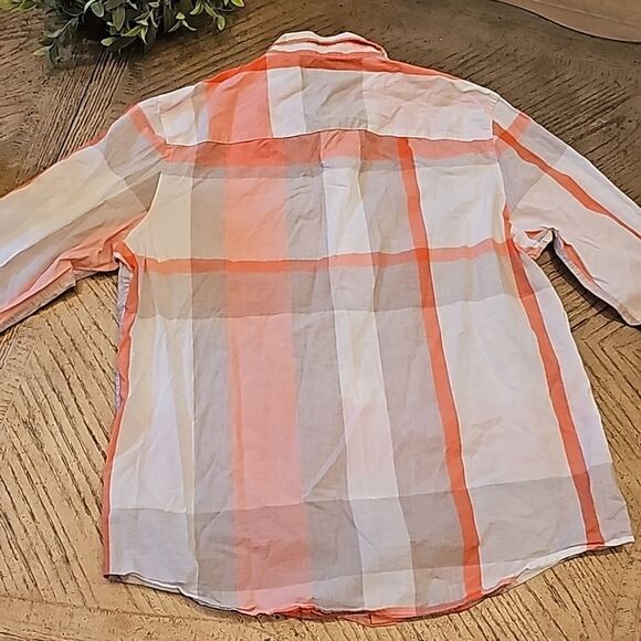 Alfani gray orange plaid button down shirt XL 100% cotton - Picture 10 of 12